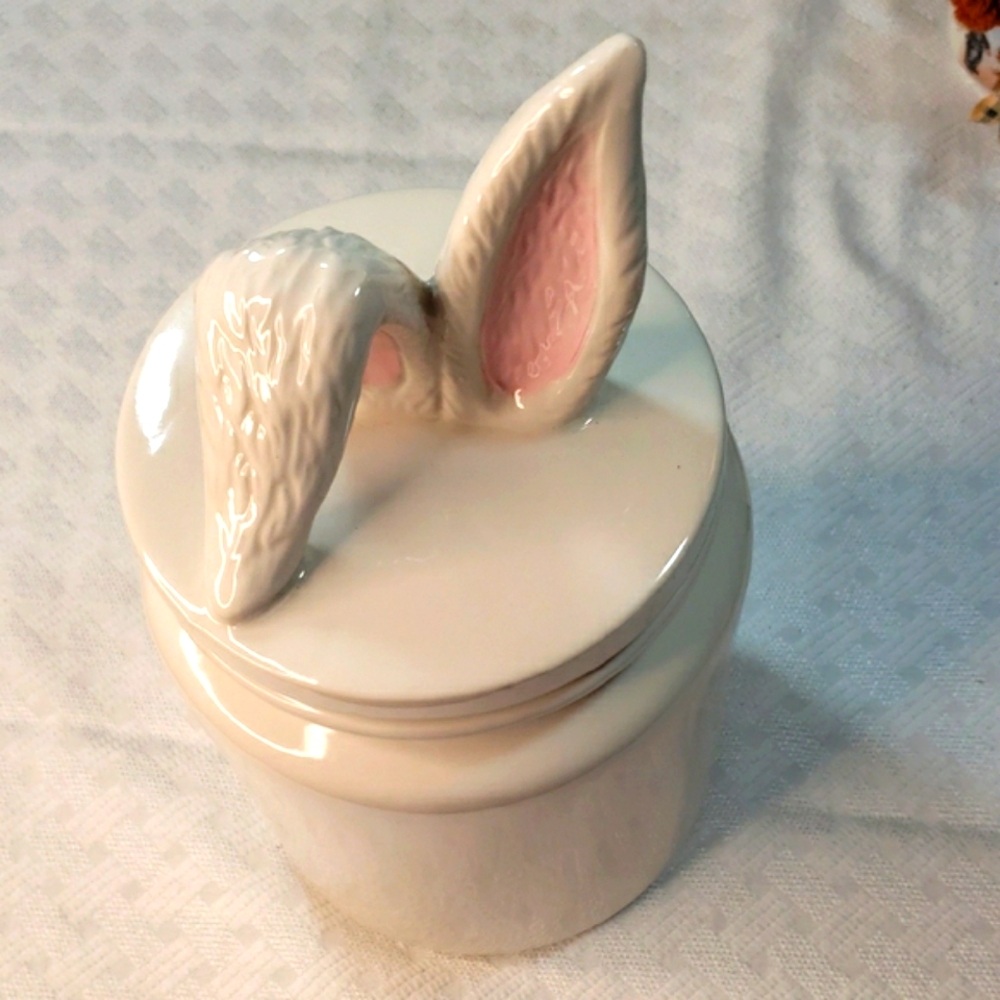 Whimsy Home Ceramic Bunny Ear  Cookie Candy Jar Magenta